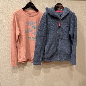 Patagonia Kids' Blue Fleece Jacket and Salmon Graphic Tee
